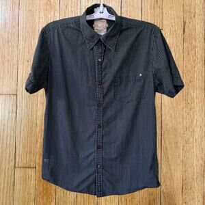 Mufti Jeans Dress Shirt Mens L Short Sleeve Black Gray Cotton Striped